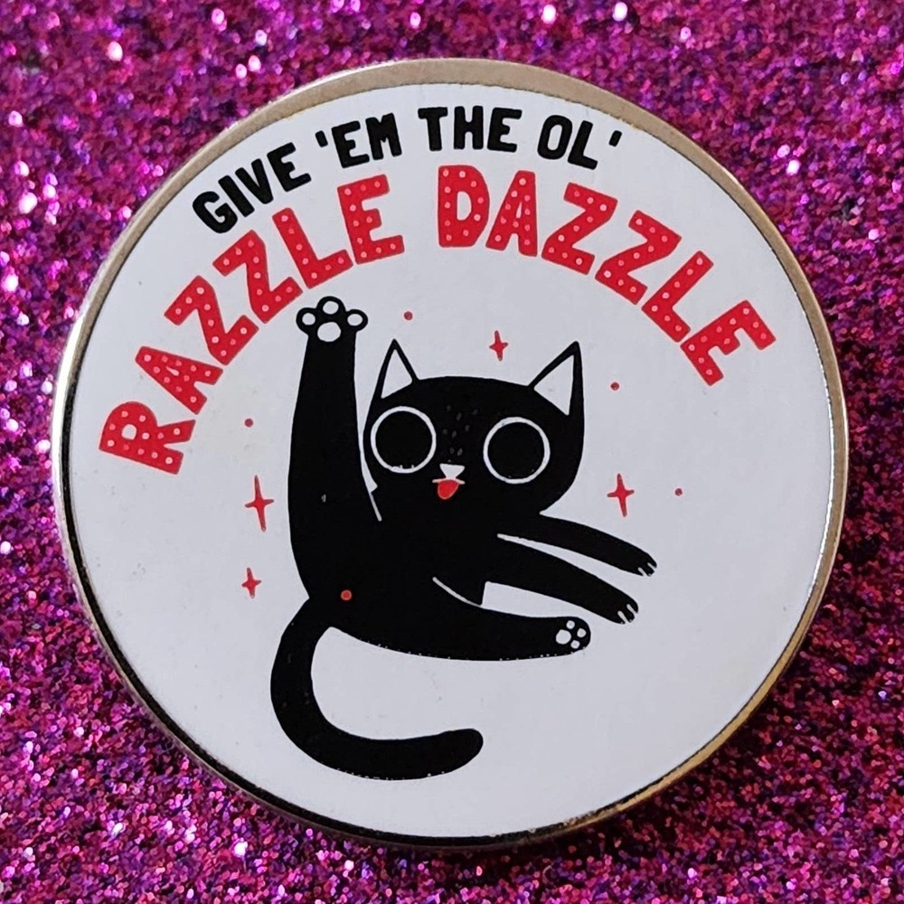 GIVE EM THE OL RAZZLE DAZZLE Cat Leg Up Showing Butt Funny Kitty Yoga Enamel Pin
